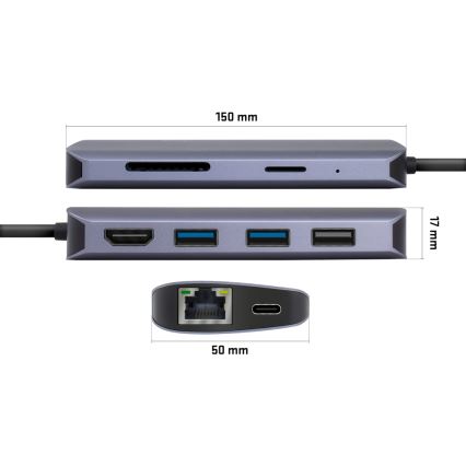 Yenkee – kelių prievadų adapteris 8in1 USB-C