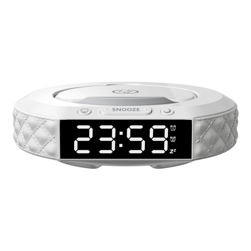 Žadintuvas su LCD ekranu ir bevielis Qi įkroviklis 27W/9V 220 mAh balta
