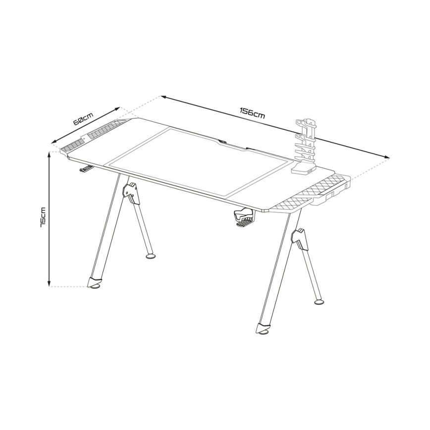 Žaidimų stalas FALCON su LED RGB foninis apšvietimas 156x60 cm juoda