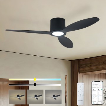ZEVENTI – Dimeriu reguliuojamas LED lubų ventiliatorius VENTORA LED/24W/230V 3000/4000/6000K Wi‑Fi Tuya, juodas, su nuotolinio valdymo pultu