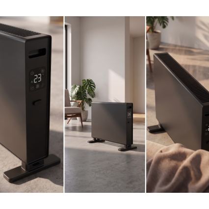 ZEVENTI - Elektrinis tiesioginis šildytuvas/konvektorius su LCD ekranu 1250/2000W/230V juoda + nuotolinio valdymo pultas