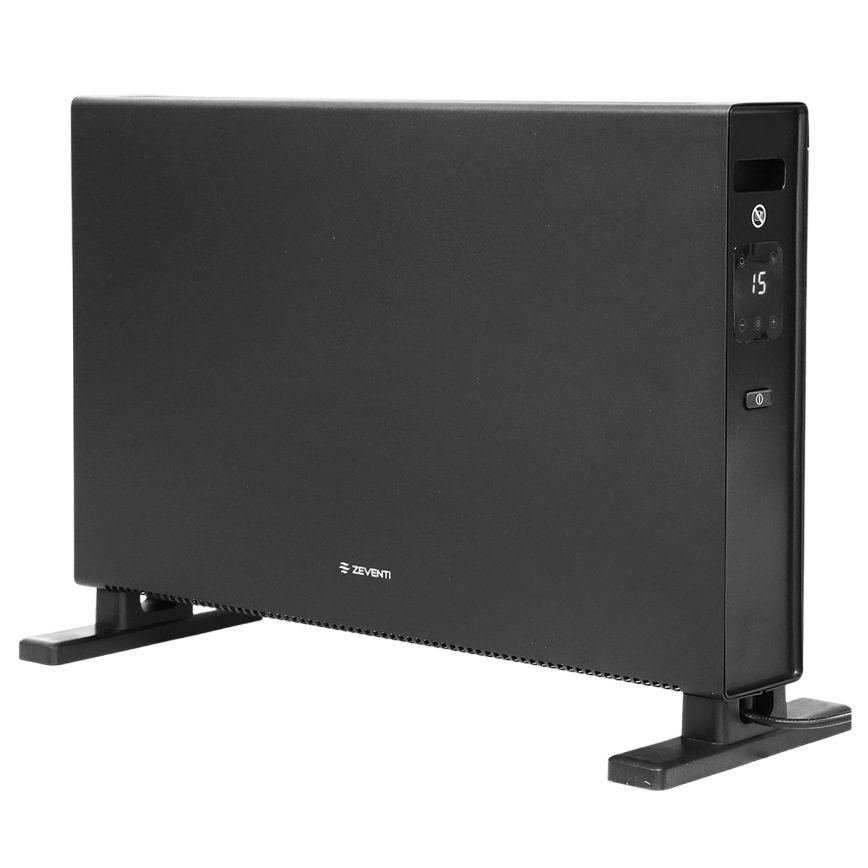 ZEVENTI - Elektrinis tiesioginis šildytuvas/konvektorius su LCD ekranu 1250/2000W/230V juoda + nuotolinio valdymo pultas