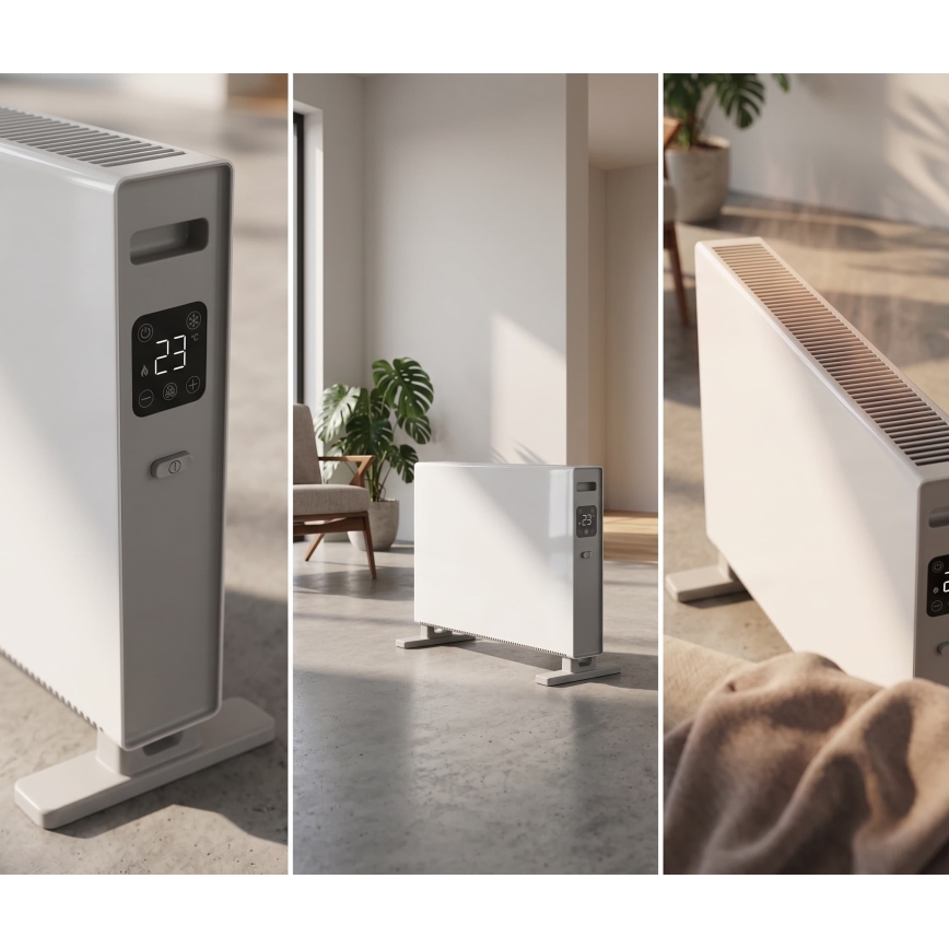 ZEVENTI - Elektrinis tiesioginis šildytuvas/konvektorius su LCD ekranu 1250/2000W/230V balta + nuotolinis valdymas