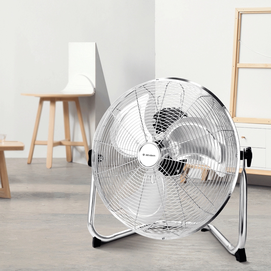 ZEVENTI - Grindinis ventiliatorius FLOW 60W/230V 44,5 cm blizgus chromas