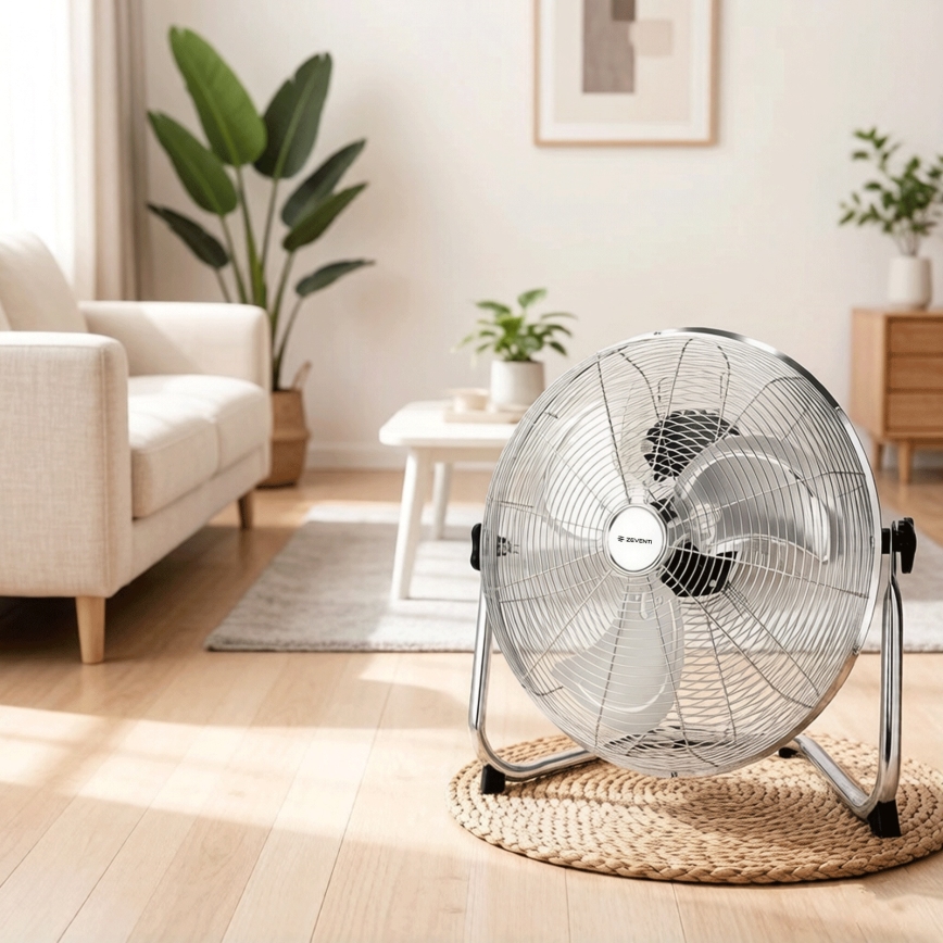 ZEVENTI - Grindinis ventiliatorius FLOW 60W/230V 44,5 cm blizgus chromas