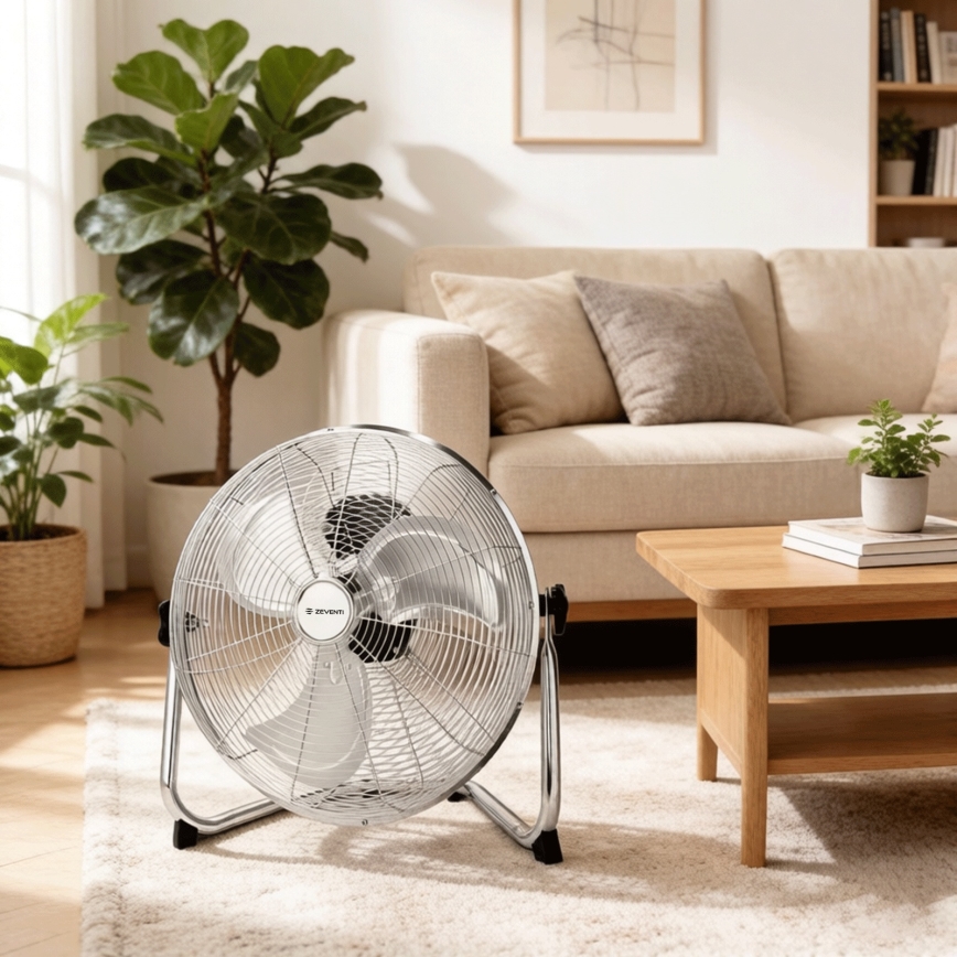ZEVENTI - Grindinis ventiliatorius FLOW 60W/230V 44,5 cm blizgus chromas