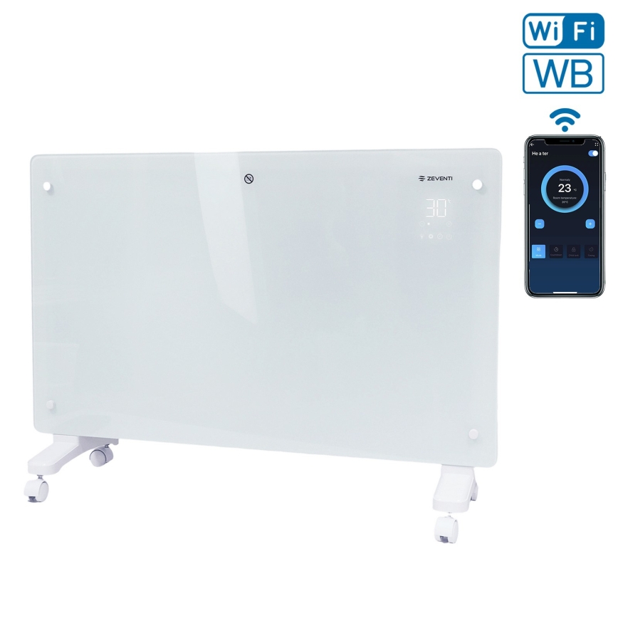 ZEVENTI - Išmanus sieninis elektrinis prietaisas tiesioginis šildytuvas/konvektorius su LCD ekranu 1000/2000W/230V Wi-Fi balta