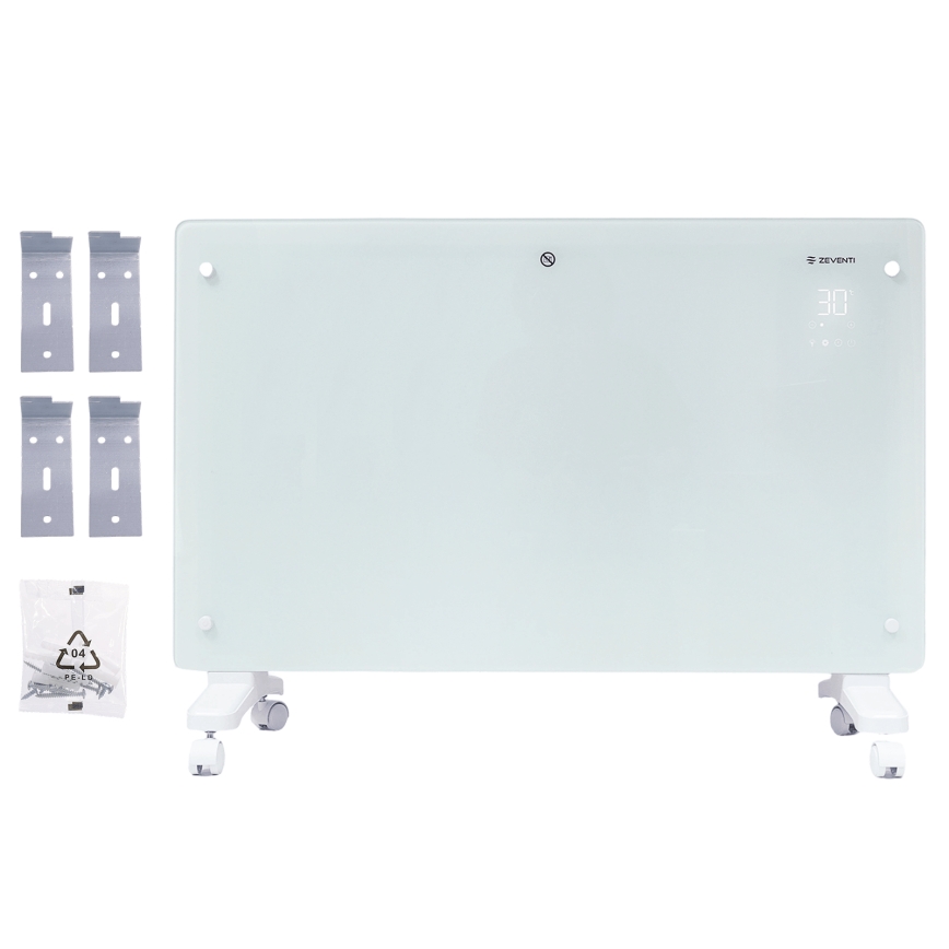 ZEVENTI - Išmanus sieninis elektrinis prietaisas tiesioginis šildytuvas/konvektorius su LCD ekranu 1000/2000W/230V Wi-Fi balta