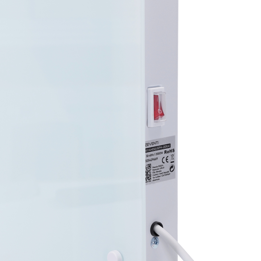 ZEVENTI - Išmanus sieninis elektrinis prietaisas tiesioginis šildytuvas/konvektorius su LCD ekranu 1000/2000W/230V Wi-Fi balta