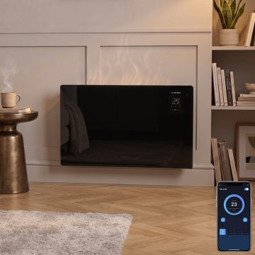ZEVENTI - Išmanus sieninis elektrinis šildytuvas/konvektorius su LCD ekranu 1000/2000W/230V Wi-Fi juoda
