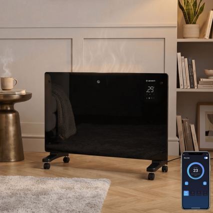 ZEVENTI - Išmanus sieninis elektrinis šildytuvas/konvektorius su LCD ekranu 1000/2000W/230V Wi-Fi juoda