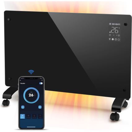 ZEVENTI - Išmanus sieninis elektrinis šildytuvas/konvektorius su LCD ekranu 1000/2000W/230V Wi-Fi juoda