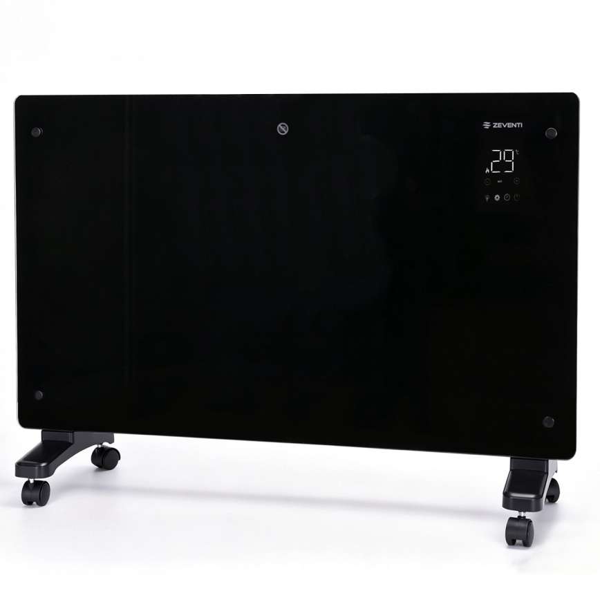 ZEVENTI - Išmanus sieninis elektrinis šildytuvas/konvektorius su LCD ekranu 1000/2000W/230V Wi-Fi juoda