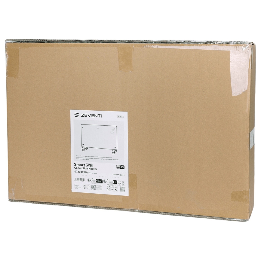 ZEVENTI - Išmanus sieninis elektrinis šildytuvas/konvektorius su LCD ekranu 1000/2000W/230V Wi-Fi juoda
