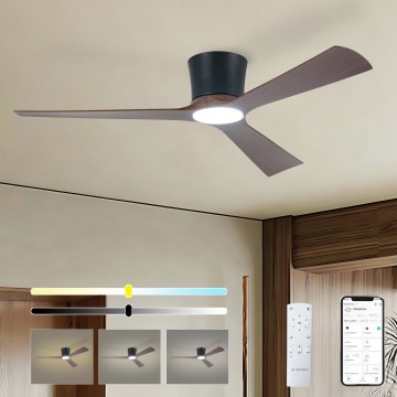 ZEVENTI - LED dimeriuojamas lubinis ventiliatorius AUREX LED/24W/230V 3000/4000/6000K Wi-Fi Tuya juoda/riešutmedis + nuotolinis valdymas