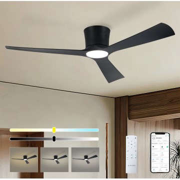 ZEVENTI - LED dimeriuojamas lubinis ventiliatorius AUREX LED/24W/230V 3000/4000/6000K Wi-Fi Tuya juodas + nuotolinio valdymo pultas