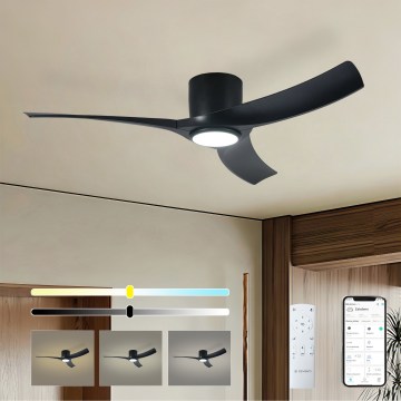 ZEVENTI - LED dimeriuojamas lubinis ventiliatorius ORBITO LED/24W/230V 3000/4000/6000K Wi-Fi Tuya juodas + nuotolinis valdymas
