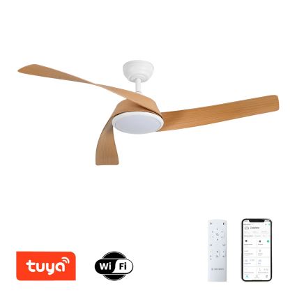 ZEVENTI - Dimeriuojamas lubinis ventiliatorius su LED AERYS LED/24W/230V 3000/4000/6000K Wi-Fi Tuya balta/ąžuolas + nuotolinis pultelis