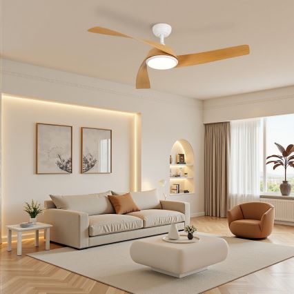 ZEVENTI - Dimeriuojamas lubinis ventiliatorius su LED AERYS LED/24W/230V 3000/4000/6000K Wi-Fi Tuya balta/ąžuolas + nuotolinis pultelis