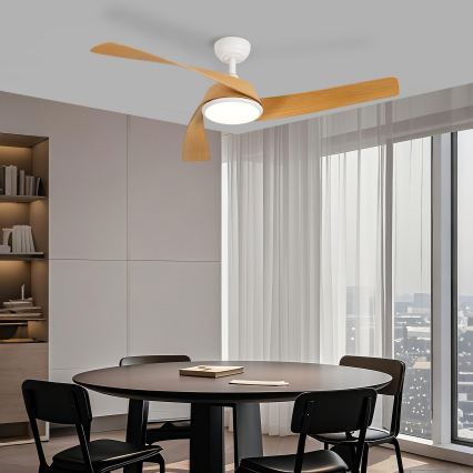 ZEVENTI - Dimeriuojamas lubinis ventiliatorius su LED AERYS LED/24W/230V 3000/4000/6000K Wi-Fi Tuya balta/ąžuolas + nuotolinis pultelis
