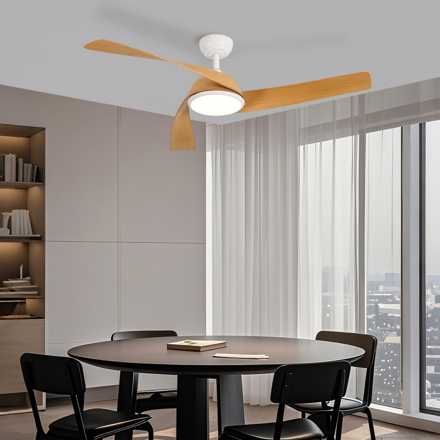 ZEVENTI - Dimeriuojamas lubinis ventiliatorius su LED AERYS LED/24W/230V 3000/4000/6000K Wi-Fi Tuya balta/ąžuolas + nuotolinis pultelis
