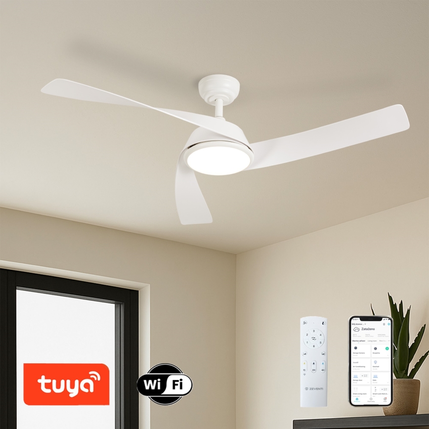 ZEVENTI - LED lubinis ventiliatorius AERYS su reguliuojamu šviesos ryškumu LED/24W/230V 3000/4000/6000K Wi-Fi Tuya baltas + nuotolinis valdymas