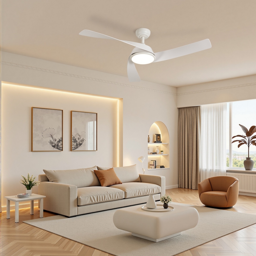 ZEVENTI - LED lubinis ventiliatorius AERYS su reguliuojamu šviesos ryškumu LED/24W/230V 3000/4000/6000K Wi-Fi Tuya baltas + nuotolinis valdymas