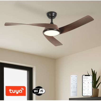 ZEVENTI - AERYS LED lubų ventiliatorius su reguliuojamu apšvietimu LED/24W/230V 3000/4000/6000K Wi-Fi Tuya juodas/riešutas + nuotolinis pultas