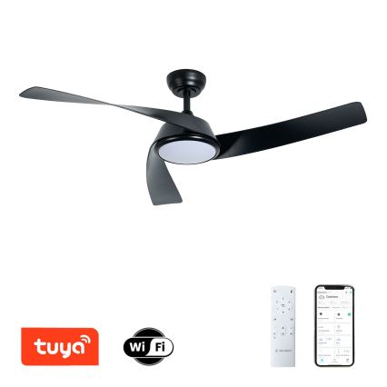 ZEVENTI - LED lubų ventiliatorius AERYS su reguliuojamu LED apšvietimu, 24W/230V, 3000/4000/6000K, Wi-Fi (Tuya), juodas + nuotolinio valdymo pultas