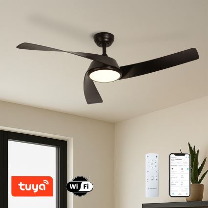 ZEVENTI - LED lubų ventiliatorius AERYS su reguliuojamu LED apšvietimu, 24W/230V, 3000/4000/6000K, Wi-Fi (Tuya), juodas + nuotolinio valdymo pultas
