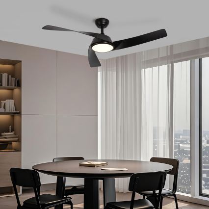 ZEVENTI - LED lubų ventiliatorius AERYS su reguliuojamu LED apšvietimu, 24W/230V, 3000/4000/6000K, Wi-Fi (Tuya), juodas + nuotolinio valdymo pultas