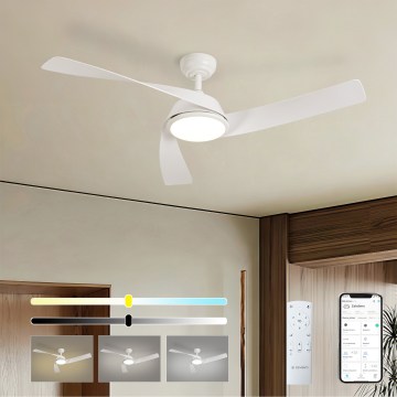 ZEVENTI - LED lubinis ventiliatorius AERYS su reguliuojamu šviesos ryškumu LED/24W/230V 3000/4000/6000K Wi-Fi Tuya baltas + nuotolinis valdymas