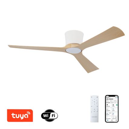 ZEVENTI - LED reguliuojamo apšvietimo lubinis ventiliatorius AUREX LED/24W/230V 3000/4000/6000K Wi-Fi Tuya balta/ąžuolas + nuotolinis pultas