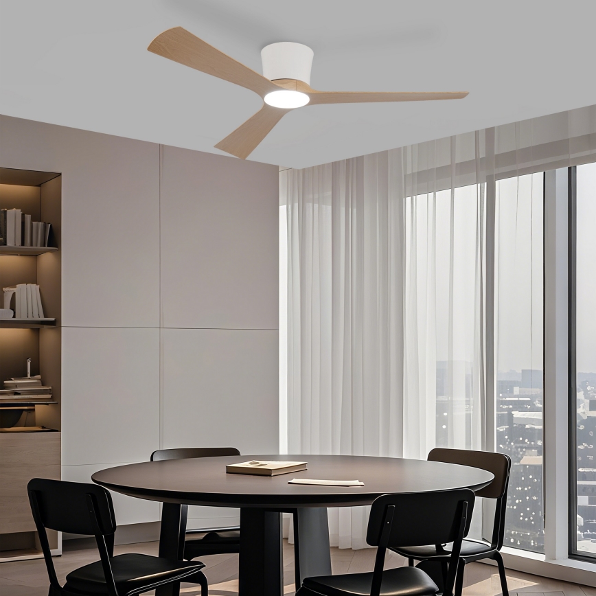 ZEVENTI - LED reguliuojamo apšvietimo lubinis ventiliatorius AUREX LED/24W/230V 3000/4000/6000K Wi-Fi Tuya balta/ąžuolas + nuotolinis pultas