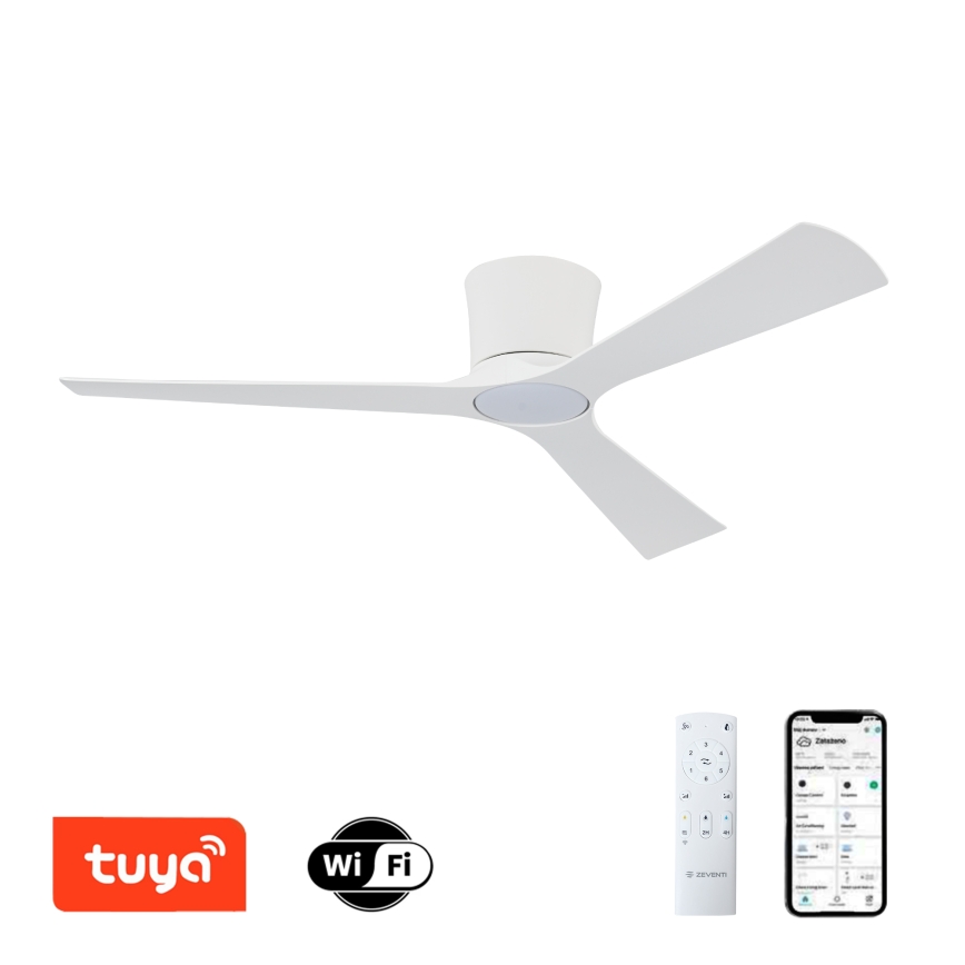 ZEVENTI - LED dimeriuojamas lubų ventiliatorius AUREX LED/24W/230V 3000/4000/6000K Wi-Fi Tuya balta + nuotolinis pultas