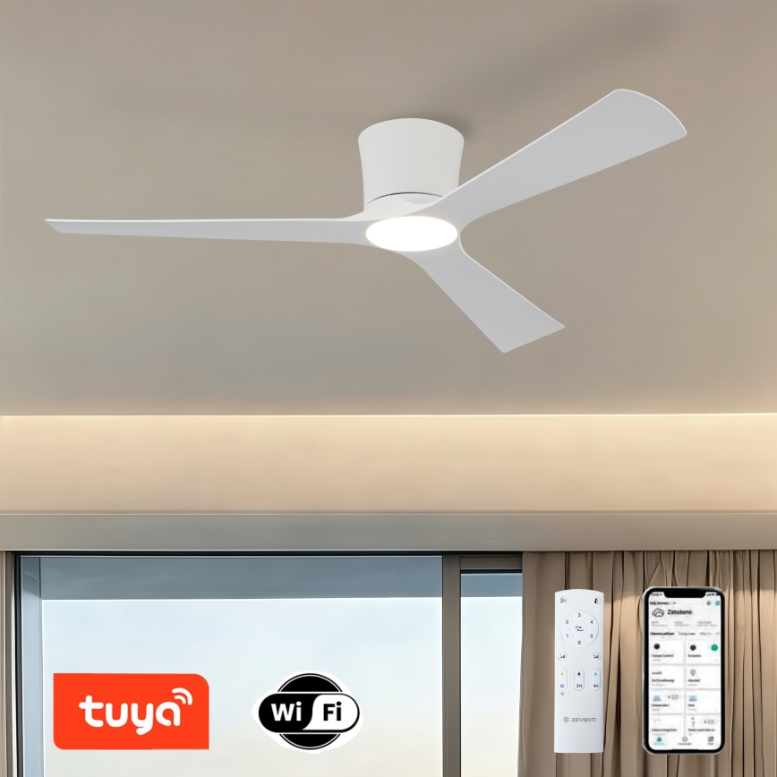 ZEVENTI - LED dimeriuojamas lubų ventiliatorius AUREX LED/24W/230V 3000/4000/6000K Wi-Fi Tuya balta + nuotolinis pultas