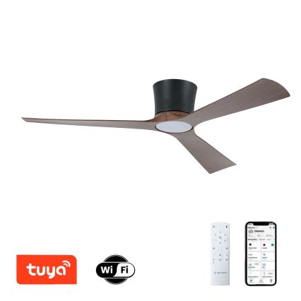 ZEVENTI - LED dimeriuojamas lubinis ventiliatorius AUREX LED/24W/230V 3000/4000/6000K Wi-Fi Tuya juoda/riešutmedis + nuotolinis valdymas