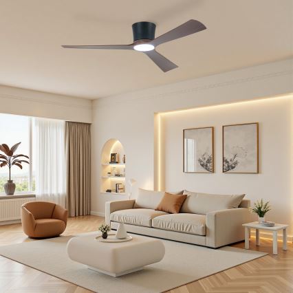 ZEVENTI - LED dimeriuojamas lubinis ventiliatorius AUREX LED/24W/230V 3000/4000/6000K Wi-Fi Tuya juoda/riešutmedis + nuotolinis valdymas
