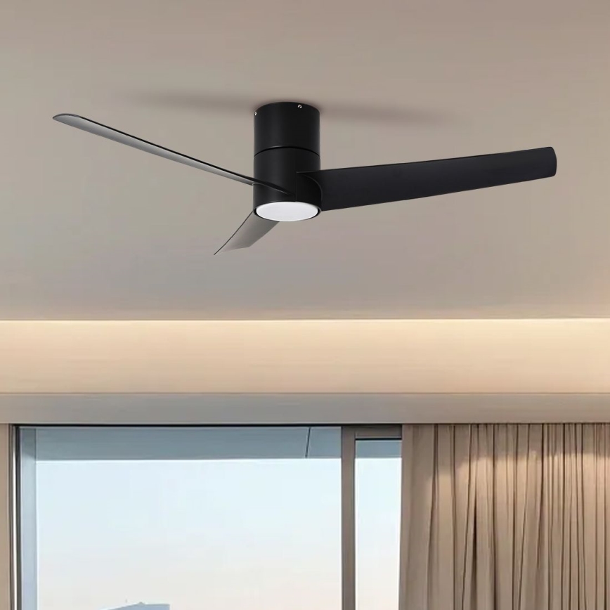 ZEVENTI - LED lubinis ventiliatorius BARROSA LED/18W/230V 3000/4000/6000K Wi-Fi Tuya juoda + nuotolinio valdymo pultas