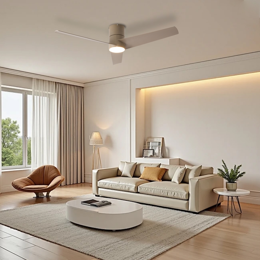 ZEVENTI - LED lubinis ventiliatorius BARROSA LED/18W/230V 3000/4000/6000K Wi-Fi Tuya smėlinis + nuotolinis valdymas