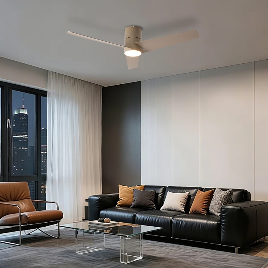 ZEVENTI - LED lubinis ventiliatorius BARROSA LED/18W/230V 3000/4000/6000K Wi-Fi Tuya smėlinis + nuotolinis valdymas