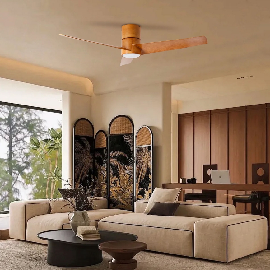 ZEVENTI - LED lubų ventiliatorius BARROSA LED/18W/230V 3000/4000/6000K Wi-Fi Tuya rudos spalvos + nuotolinis valdymas