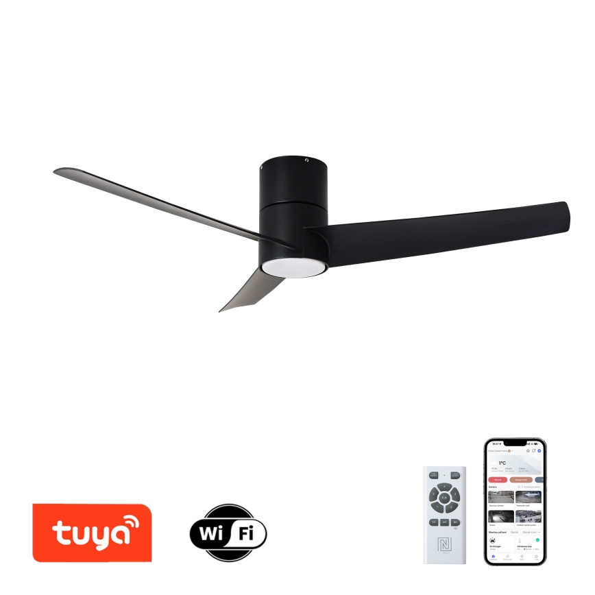 ZEVENTI - LED lubinis ventiliatorius BARROSA LED/18W/230V 3000/4000/6000K Wi-Fi Tuya juoda + nuotolinio valdymo pultas