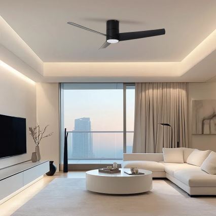 ZEVENTI - LED lubinis ventiliatorius BARROSA LED/18W/230V 3000/4000/6000K Wi-Fi Tuya juoda + nuotolinio valdymo pultas
