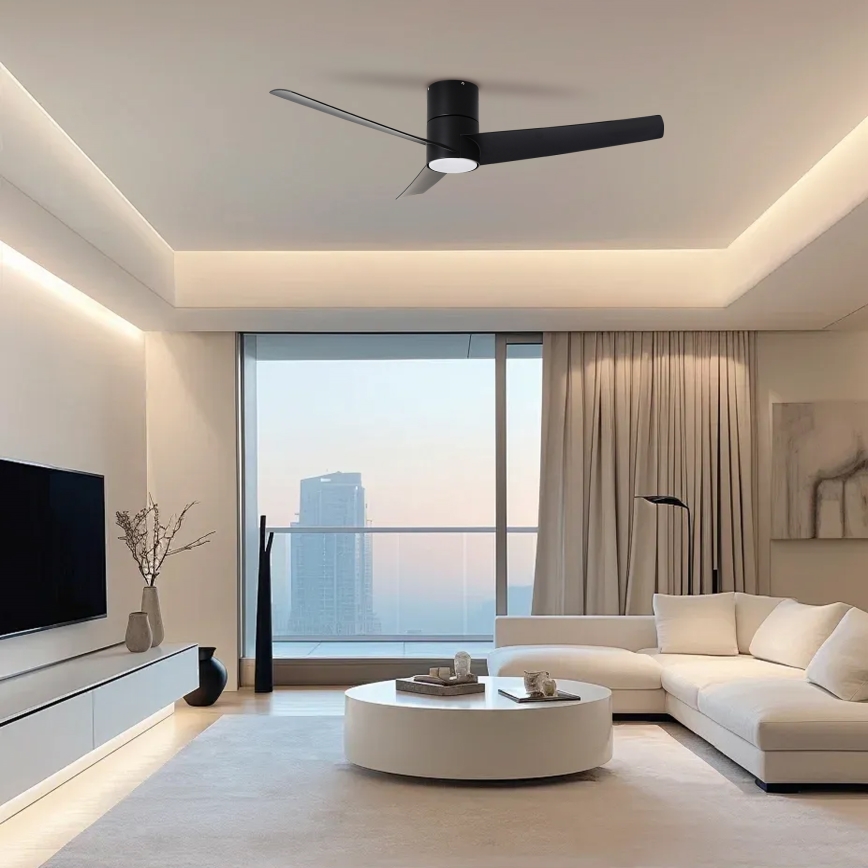 ZEVENTI - LED lubinis ventiliatorius BARROSA LED/18W/230V 3000/4000/6000K Wi-Fi Tuya juoda + nuotolinio valdymo pultas