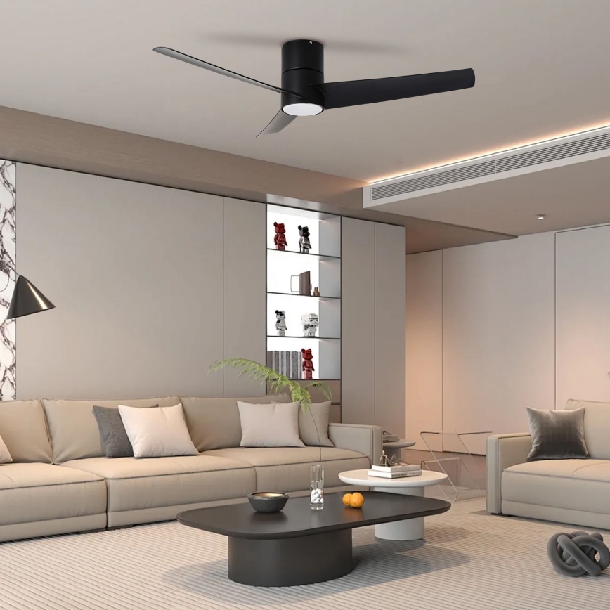 ZEVENTI - LED lubinis ventiliatorius BARROSA LED/18W/230V 3000/4000/6000K Wi-Fi Tuya juoda + nuotolinio valdymo pultas