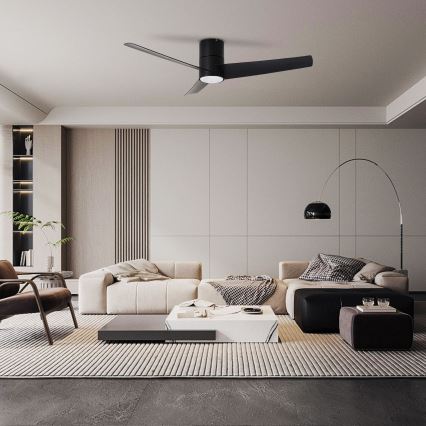 ZEVENTI - LED lubinis ventiliatorius BARROSA LED/18W/230V 3000/4000/6000K Wi-Fi Tuya juoda + nuotolinio valdymo pultas