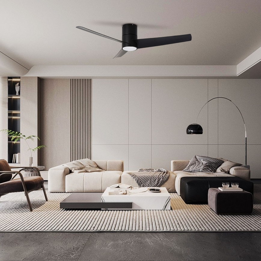 ZEVENTI - LED lubinis ventiliatorius BARROSA LED/18W/230V 3000/4000/6000K Wi-Fi Tuya juoda + nuotolinio valdymo pultas