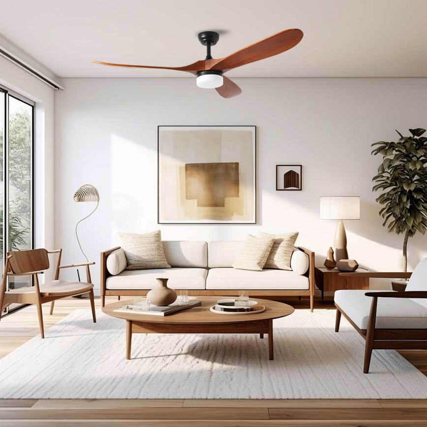 ZEVENTI - GINOSA lubinis LED ventiliatorius LED/18W/230V 3000/4000/6000K Wi-Fi Tuya juodas/ąžuolas + nuotolinis pultas