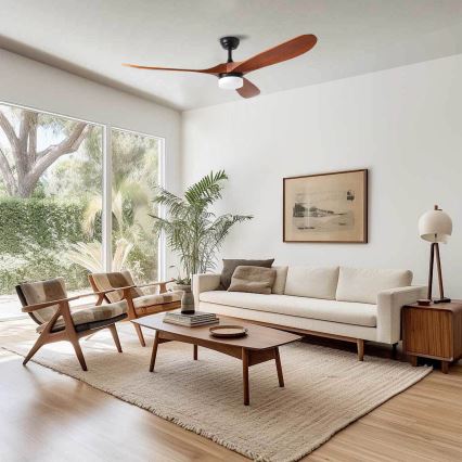 ZEVENTI - GINOSA lubinis LED ventiliatorius LED/18W/230V 3000/4000/6000K Wi-Fi Tuya juodas/ąžuolas + nuotolinis pultas